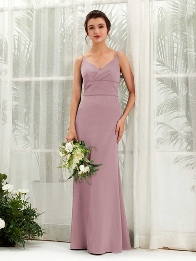 Carlyna Kama Mermaid Rose Quartz Satin Bridesmaid Dress Maxi Sleeveless V-Neck Dress #color_rose-quartz