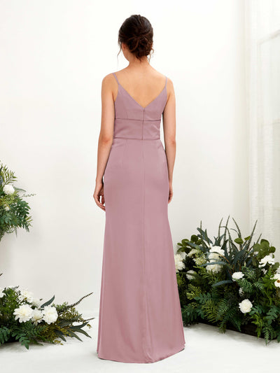 Carlyna Kama Mermaid Rose Quartz Satin Bridesmaid Dress Maxi Sleeveless V-Neck Dress #color_rose-quartz