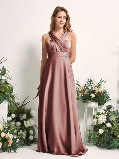 Carlyna Mirabelle Convertible Desert Rose Satin Bridesmaid Dress Maxi Sleeveless Sweetheart Dress #color_desert-rose