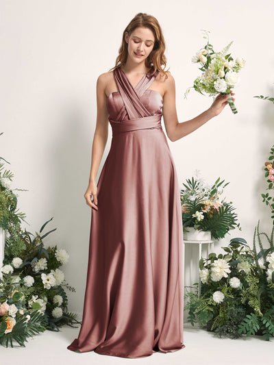 Carlyna Mirabelle Convertible Desert Rose Satin Bridesmaid Dress Maxi Sleeveless Sweetheart Dress #color_desert-rose