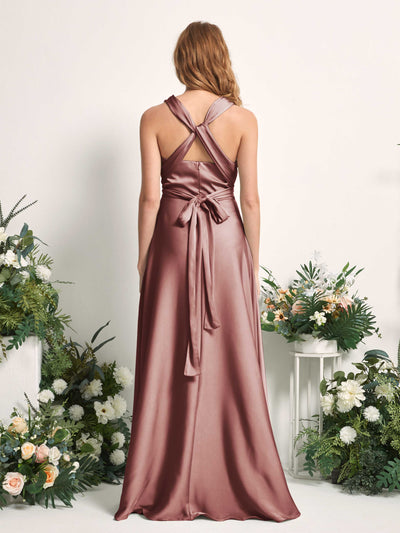 Carlyna Mirabelle Convertible Desert Rose Satin Bridesmaid Dress Maxi Sleeveless Sweetheart Dress #color_desert-rose