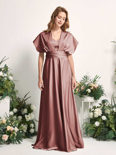 Carlyna Mirabelle Convertible Desert Rose Satin Bridesmaid Dress Maxi Sleeveless Sweetheart Dress #color_desert-rose