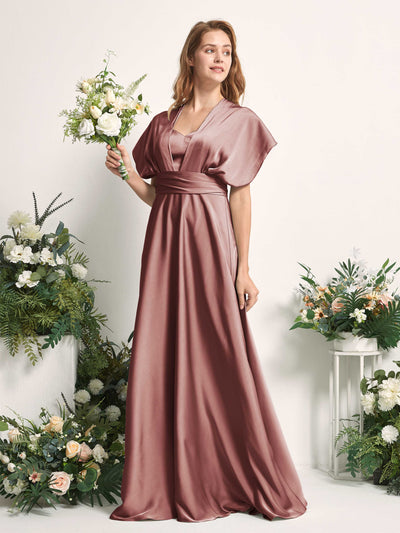 Carlyna Mirabelle Convertible Desert Rose Satin Bridesmaid Dress Maxi Sleeveless Sweetheart Dress #color_desert-rose