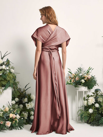Carlyna Mirabelle Convertible Desert Rose Satin Bridesmaid Dress Maxi Sleeveless Sweetheart Dress #color_desert-rose