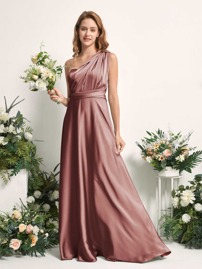 Carlyna Mirabelle Convertible Desert Rose Satin Bridesmaid Dress Maxi Sleeveless Sweetheart Dress #color_desert-rose