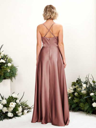 Carlyna Lenoya A-Line Desert Rose Satin Bridesmaid Dress Maxi Sleeveless V-Neck Dress #color_desert-rose