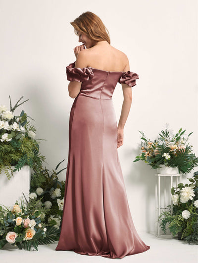Carlyna Bianca Sheath Desert Rose Satin Bridesmaid Dress Maxi Sleeveless Cowl Neck Dress Back View #color_desert-rose