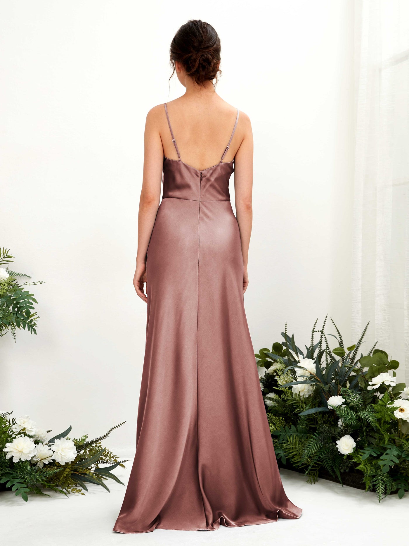 Spaghetti-straps Sleeveless Satin Bridesmaid Dress - Desert Rose (80221817)#color_desert-rose