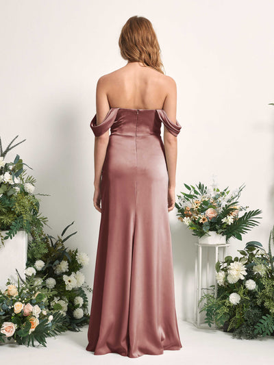 Carlyna Bridget Mermaid Desert Rose Satin Bridesmaid Dress Maxi Sleeveless Sweetheart Dress Back View #color_desert-rose
