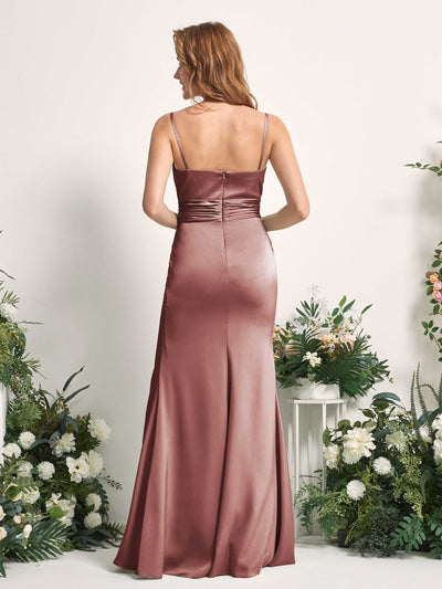 Carlyna Faye Mermaid Desert Rose Satin Bridesmaid Dress Maxi Sleeveless Sweetheart Dress Back View #color_desert-rose