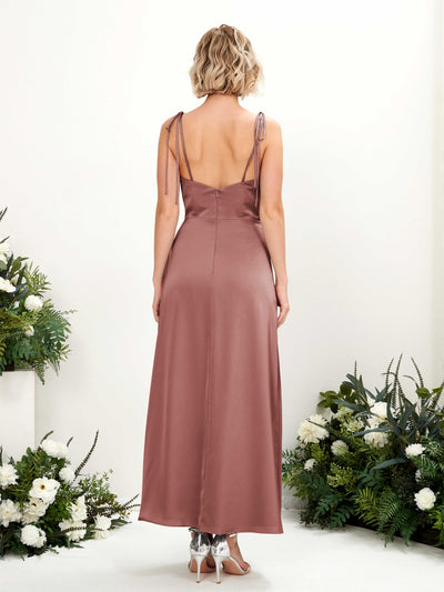 Carlyna Viola Sheath Desert Rose Satin Bridesmaid Dress Midi Sleeveless Cowl Neck Dress #color_desert-rose