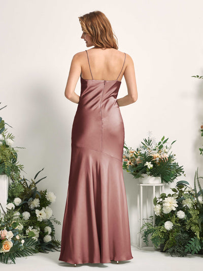 Carlyna Miranda Mermaid Desert Rose Satin Bridesmaid Dress Maxi Sleeveless Cowl Neck Dress #color_desert-rose