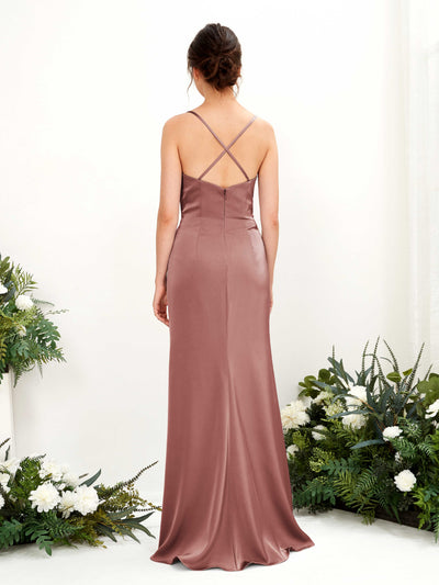 Carlyna Mavis Slim Desert Rose Satin Bridesmaid Dress Maxi Sleeveless Cowl Neck Dress #color_desert-rose