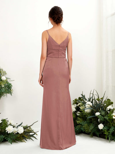 Carlyna Kama Mermaid Desert Rose Satin Bridesmaid Dress Maxi Sleeveless V-Neck Dress #color_desert-rose