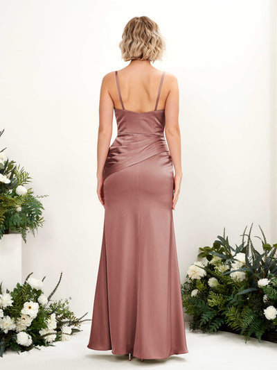 Carlyna Shirley Mermaid Desert Rose Satin Bridesmaid Dress Maxi Sleeveless V-Neck Dress #color_desert-rose