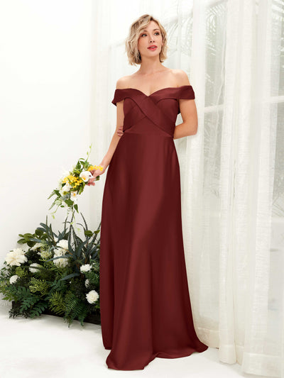 Carlyna Chloe A-Line Burgundy Satin Bridesmaid Dress Maxi Sleeveless Sweetheart Dress Front View #color_burgundy