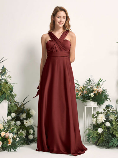 Carlyna Mirabelle Convertible Burgundy Satin Bridesmaid Dress Maxi Sleeveless Sweetheart Dress #color_burgundy