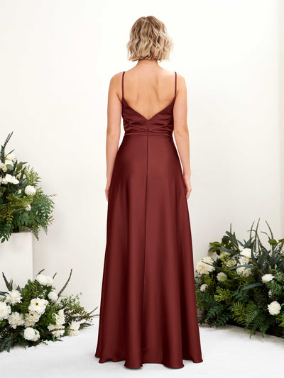 Carlyna Wallis A-Line Burgundy Satin Bridesmaid Dress Maxi Sleeveless Cowl Neck Dress #color_burgundy