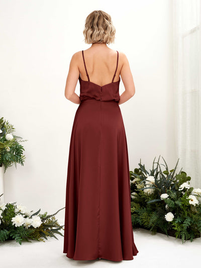 Carlyna Nora A-Line Burgundy Satin Bridesmaid Dress Maxi Sleeveless V-Neck Dress #color_burgundy
