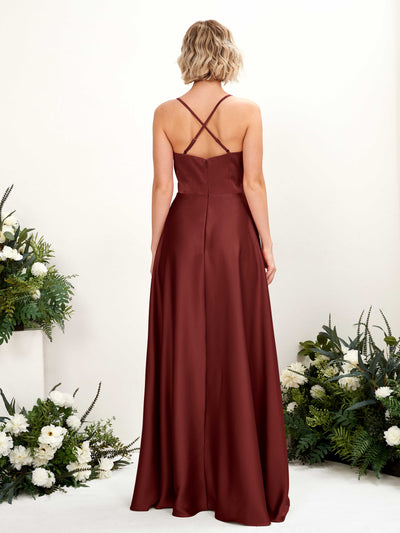 Carlyna Lenoya A-Line Burgundy Satin Bridesmaid Dress Maxi Sleeveless V-Neck Dress #color_burgundy