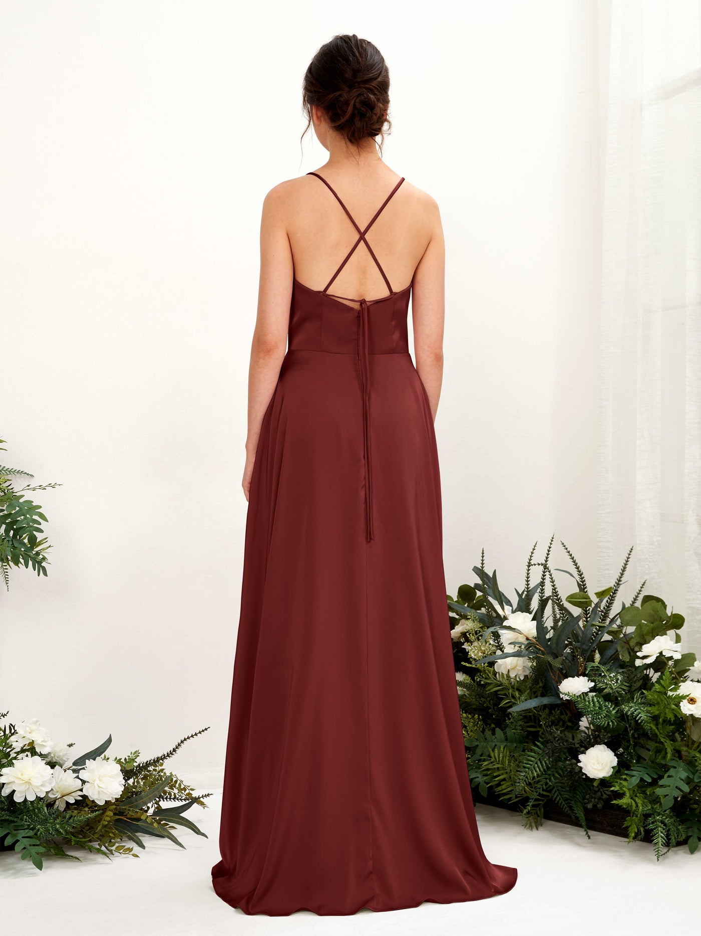 Ball Gown Straps Sleeveless Satin Bridesmaid Dress - Burgundy (80221168)#color_burgundy