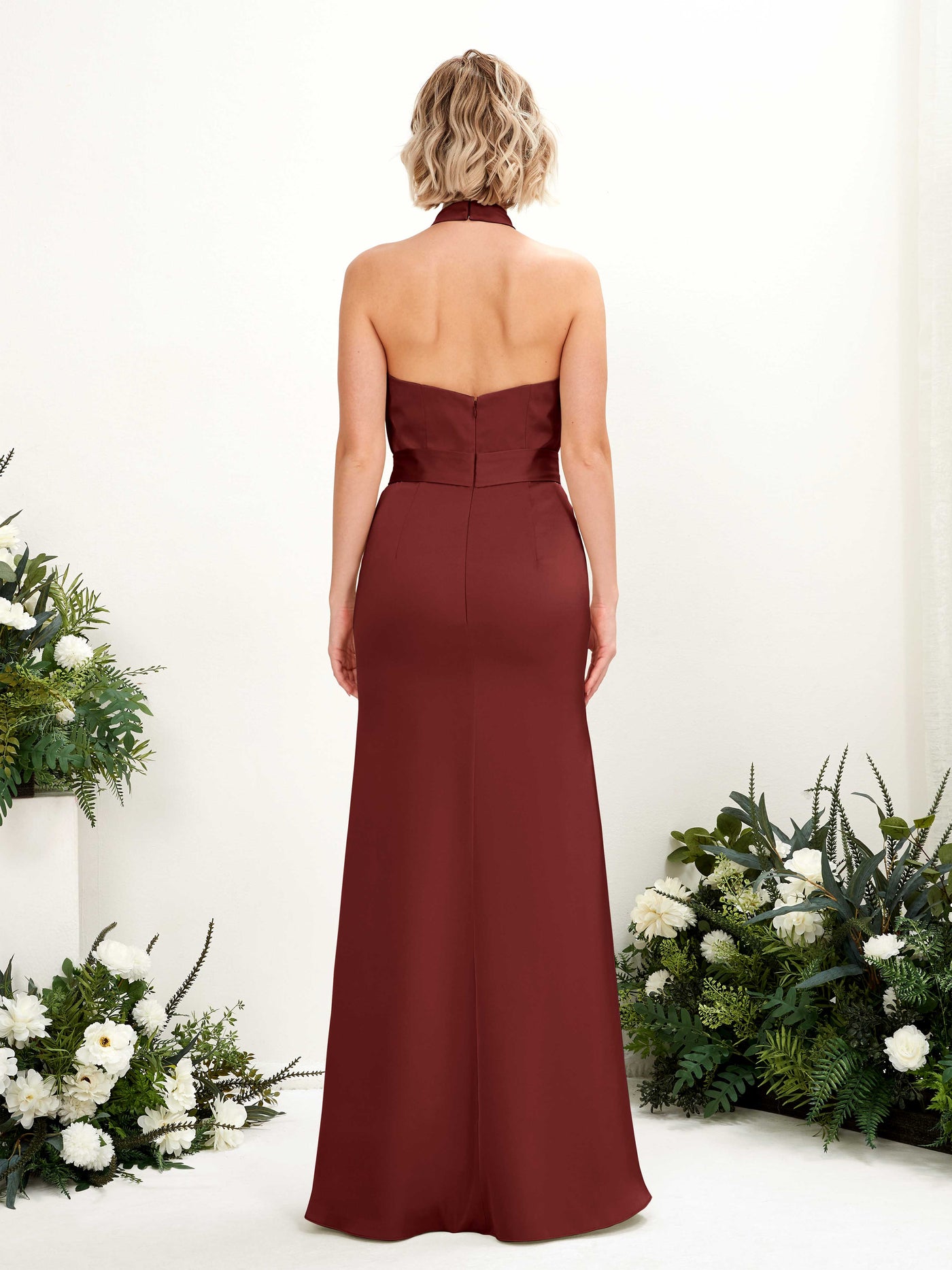 Halter Satin Bridesmaid Dress - Burgundy (80224968)#color_burgundy
