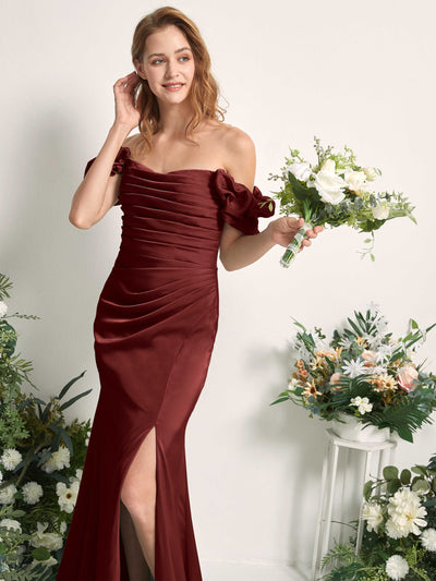 Carlyna Bianca Sheath Burgundy Satin Bridesmaid Dress Maxi Sleeveless Cowl Neck Dress Side View 2 #color_burgundy