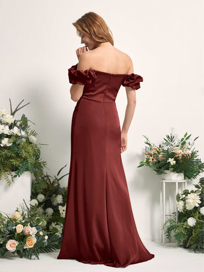 Carlyna Bianca Sheath Burgundy Satin Bridesmaid Dress Maxi Sleeveless Cowl Neck Dress Back View #color_burgundy