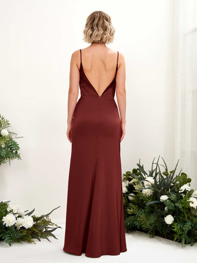 Carlyna Letitia Mermaid Burgundy Satin Bridesmaid Dress Maxi Sleeveless V-Neck Dress #color_burgundy