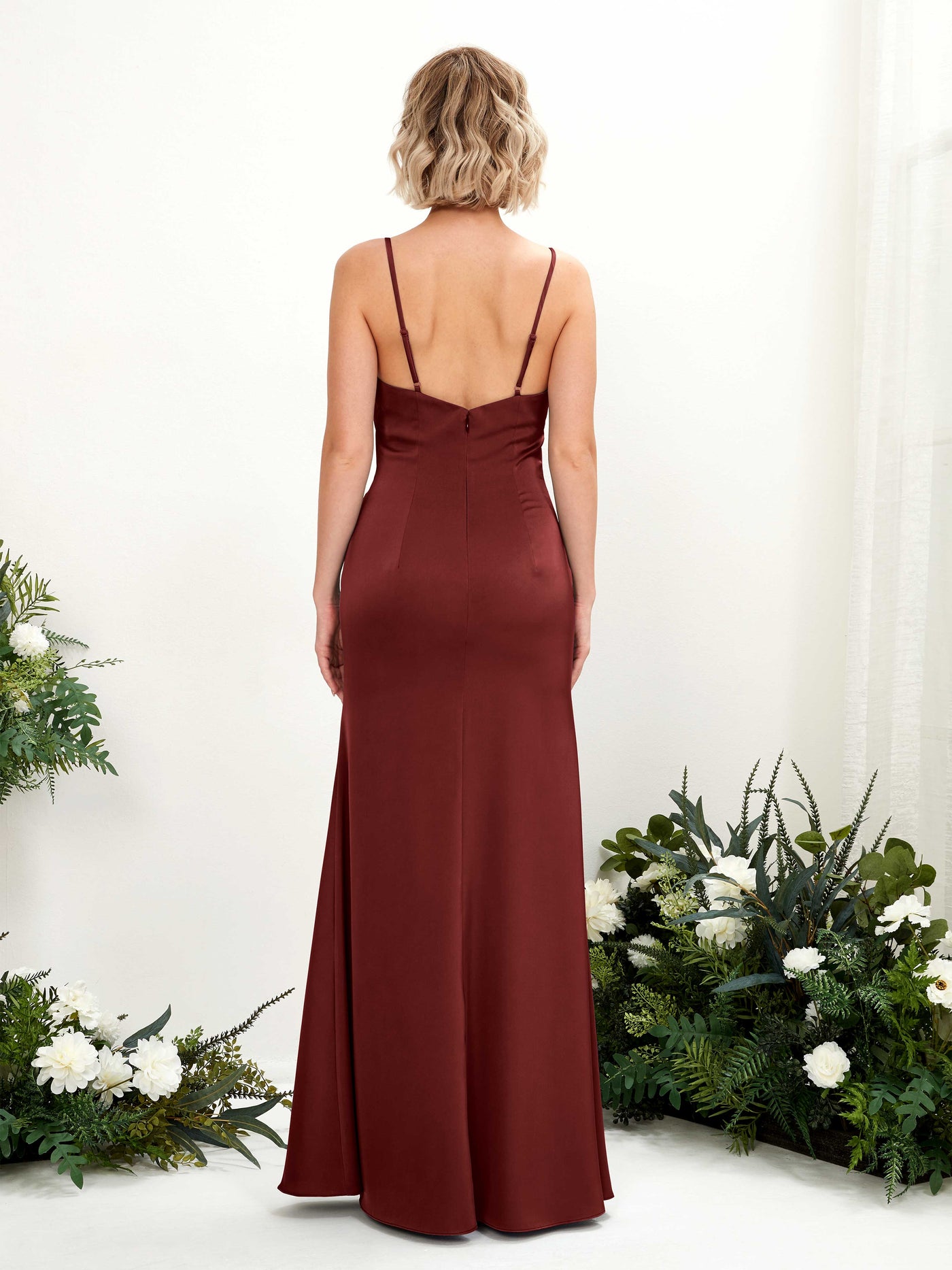Straps Satin Bridesmaid Dress - Burgundy (80223068)#color_burgundy