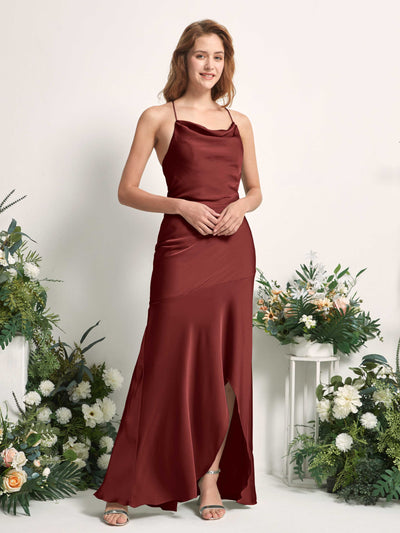 Carlyna Florence Mermaid Burgundy Satin Bridesmaid Dress Maxi Sleeveless Cowl Neck Dress Side View 2 #color_burgundy