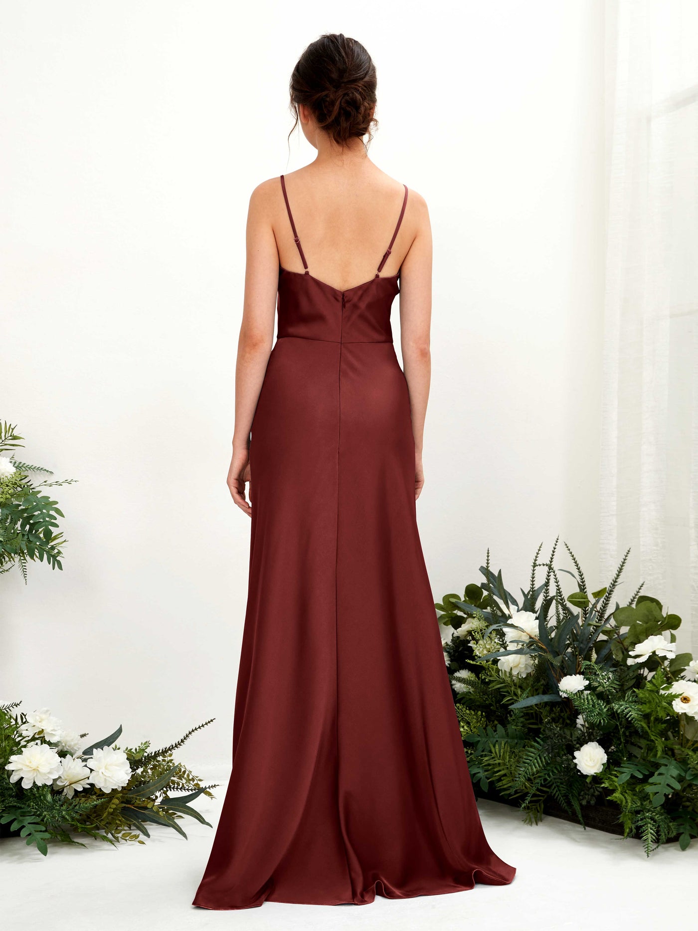 Spaghetti-straps Sleeveless Satin Bridesmaid Dress - Burgundy (80221868)#color_burgundy
