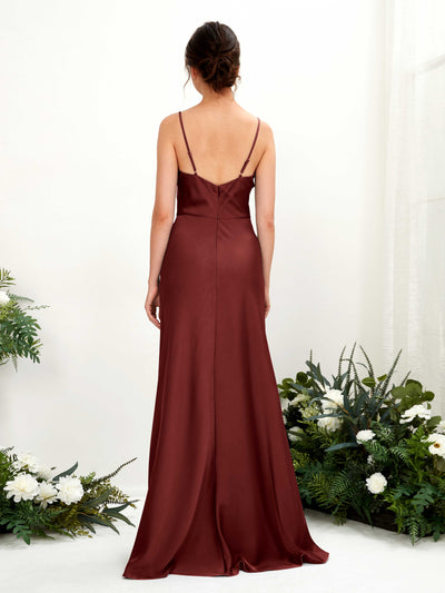 Carlyna Flora A-Line Burgundy Satin Bridesmaid Dress Maxi Sleeveless Cowl Neck Dress Back View #color_burgundy