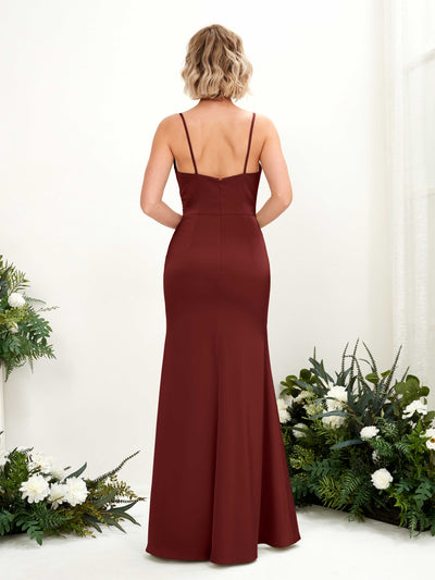 Carlyna Lesley Mermaid Burgundy Satin Bridesmaid Dress Maxi Sleeveless Sweetheart Dress #color_burgundy