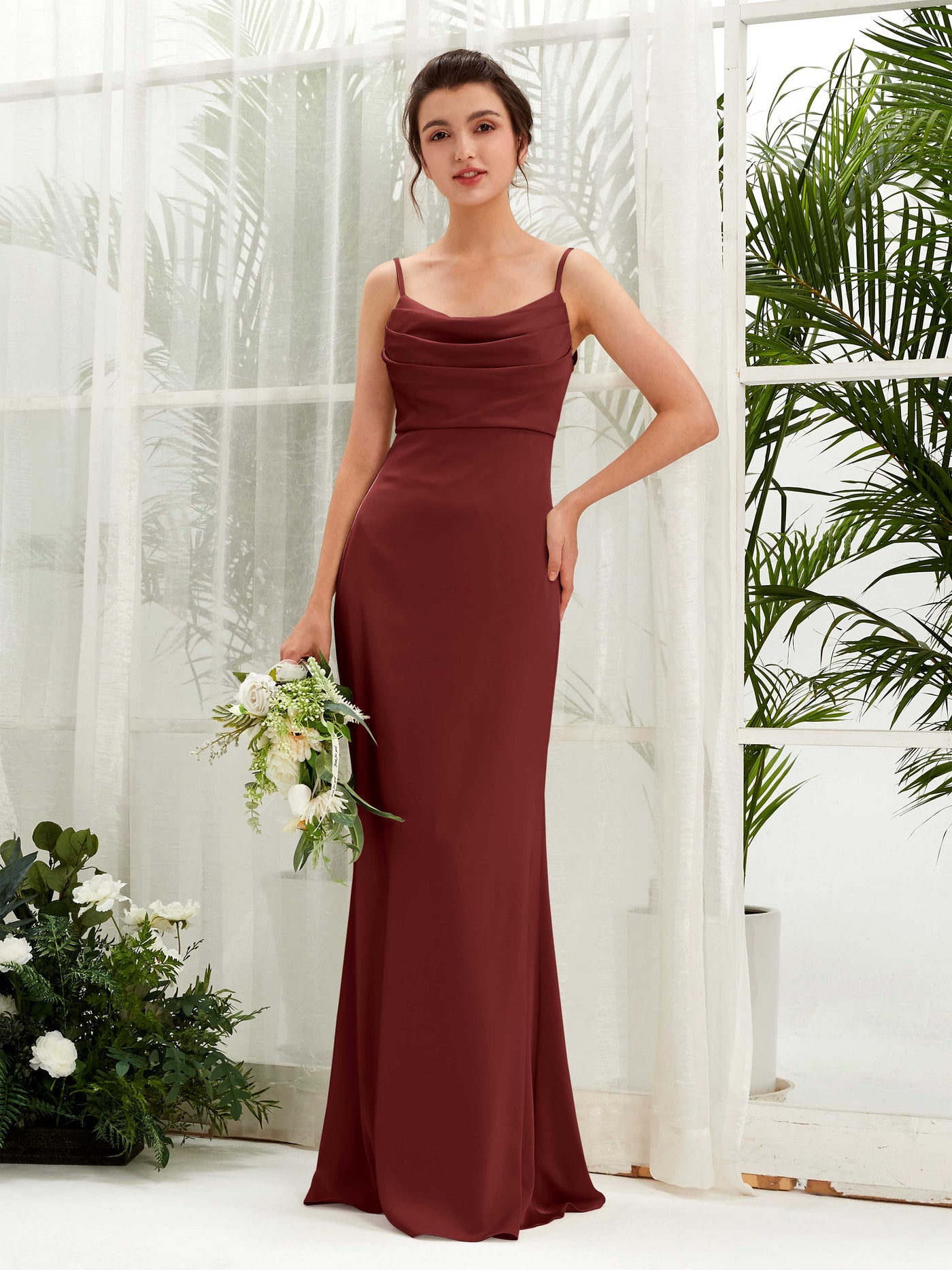 Straps Sleeveless Satin Bridesmaid Dress - Burgundy (80221768)#color_burgundy