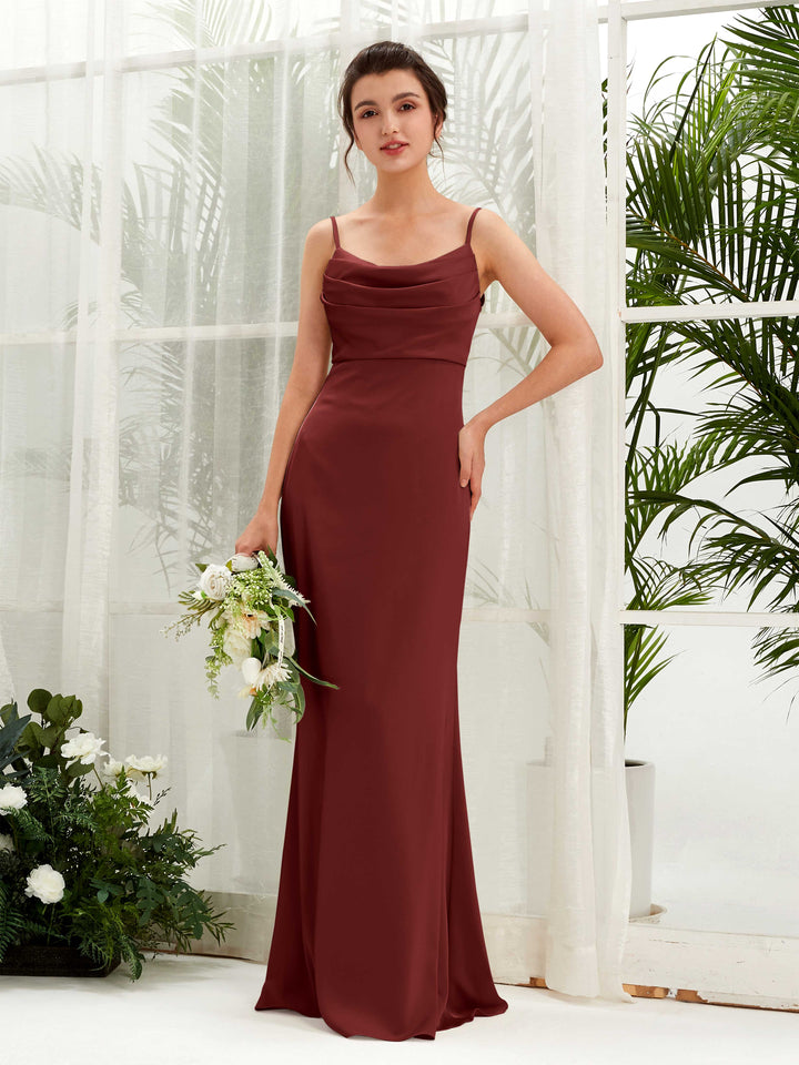 Straps Sleeveless Satin Bridesmaid Dress - Burgundy (80221768)