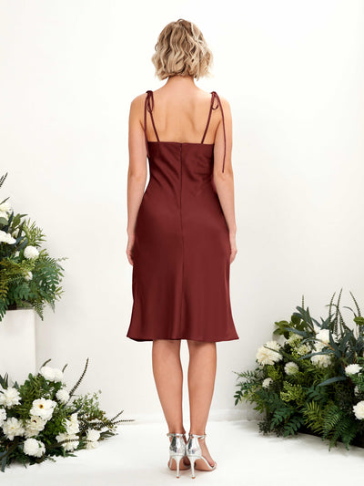 Carlyna Janina Mermaid Burgundy Satin Bridesmaid Dress Knee-Length Sleeveless Cowl Neck Dress Back View #color_burgundy