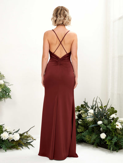 Carlyna Regina Mermaid Burgundy Satin Bridesmaid Dress Maxi Sleeveless Cowl Neck Dress #color_burgundy