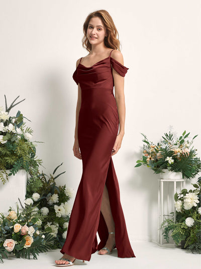 Carlyna Alexis Mermaid Burgundy Satin Bridesmaid Dress Maxi Sleeveless Cowl Neck Dress Side View 2 #color_burgundy