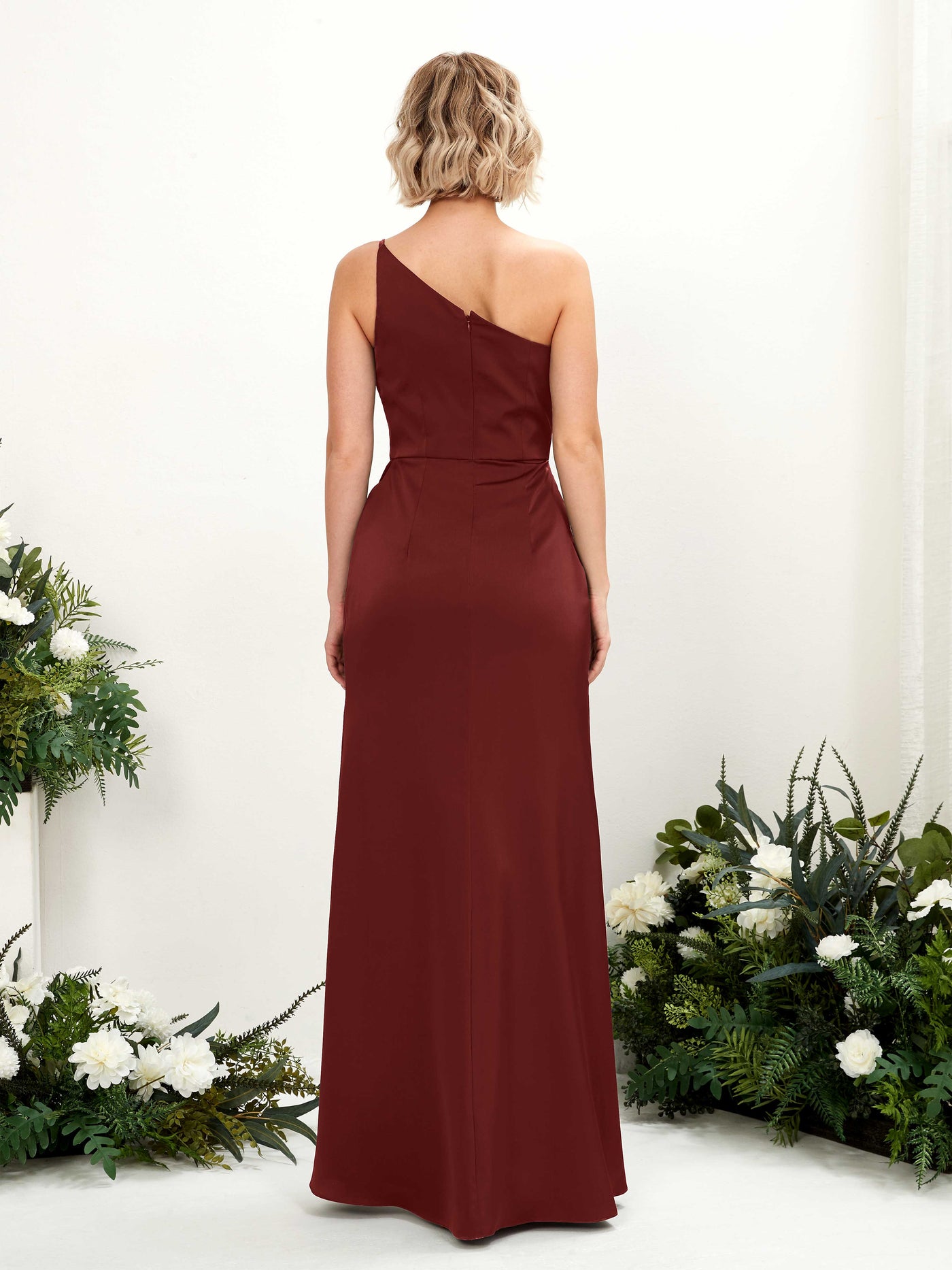 One Shoulder Sleeveless Satin Bridesmaid Dress - Burgundy (80220568)#color_burgundy
