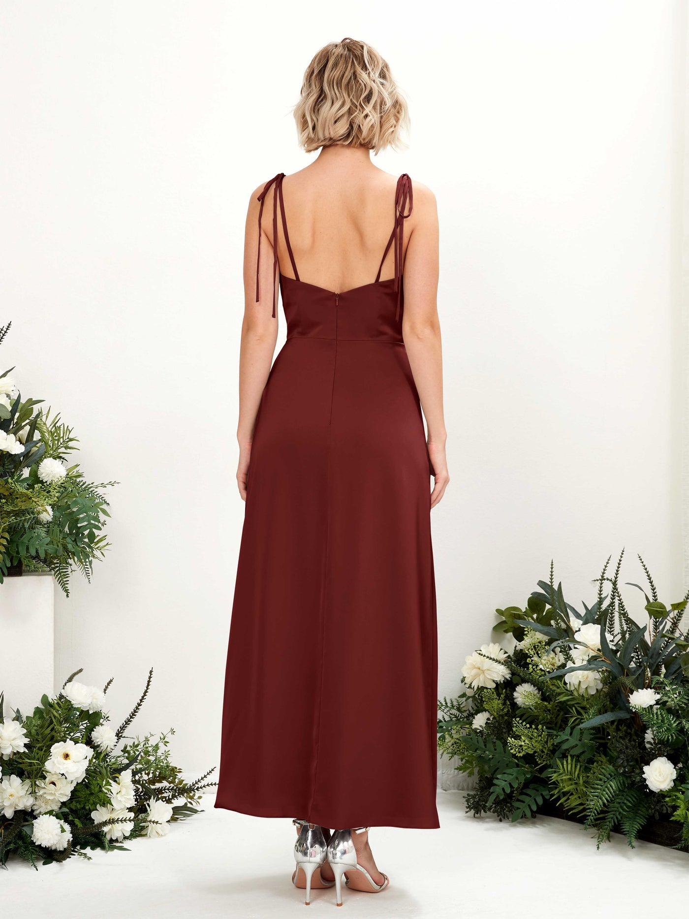 Spaghetti-straps Sleeveless Satin Bridesmaid Dress - Burgundy (80222168)#color_burgundy