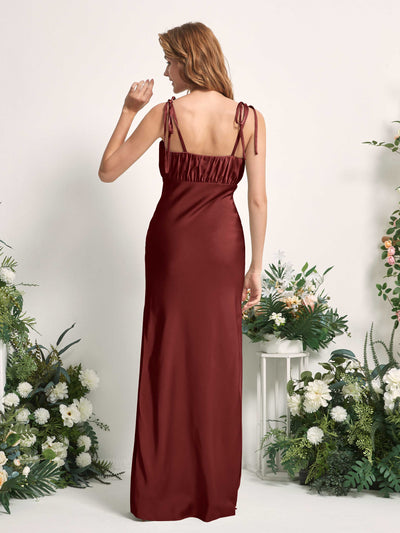 Carlyna Avery Mermaid Burgundy Satin Bridesmaid Dress Maxi Sleeveless Sweetheart Dress Back View #color_burgundy