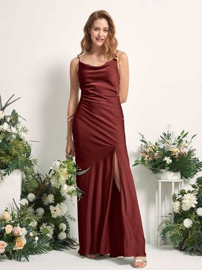 Carlyna Miranda Mermaid Burgundy Satin Bridesmaid Dress Maxi Sleeveless Cowl Neck Dress #color_burgundy