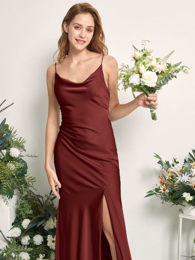 Carlyna Miranda Mermaid Burgundy Satin Bridesmaid Dress Maxi Sleeveless Cowl Neck Dress #color_burgundy