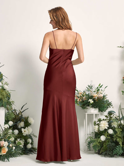 Carlyna Miranda Mermaid Burgundy Satin Bridesmaid Dress Maxi Sleeveless Cowl Neck Dress #color_burgundy