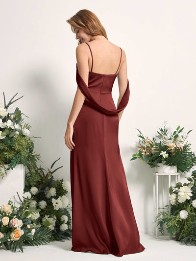 Carlyna Freya Mermaid Burgundy Satin Bridesmaid Dress Maxi Sleeveless V-Neck Dress Back View #color_burgundy