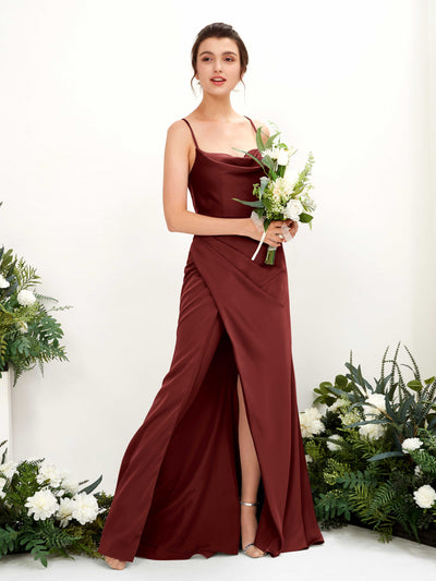 Carlyna Mavis Slim Burgundy Satin Bridesmaid Dress Maxi Sleeveless Cowl Neck Dress #color_burgundy