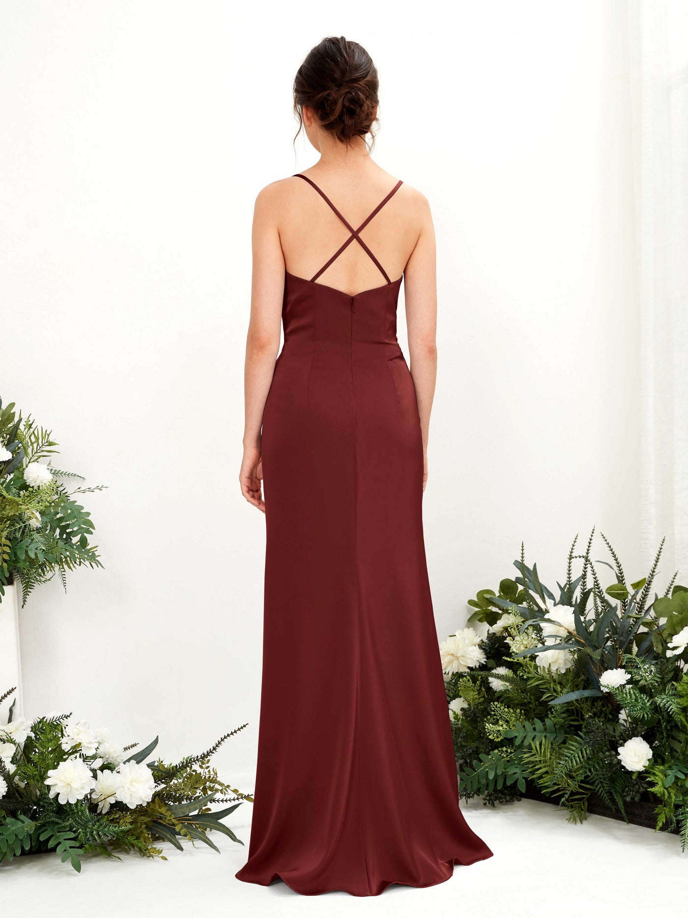 Straps Sleeveless Satin Bridesmaid Dress - Burgundy (80222468)#color_burgundy
