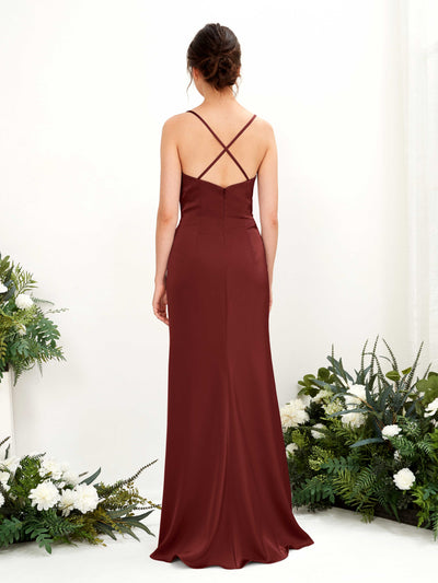 Carlyna Mavis Slim Burgundy Satin Bridesmaid Dress Maxi Sleeveless Cowl Neck Dress #color_burgundy
