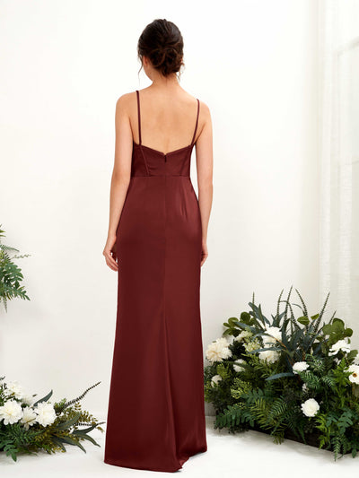 Carlyna Cathy Mermaid Burgundy Satin Bridesmaid Dress Maxi Sleeveless Sweetheart Dress Back View #color_burgundy